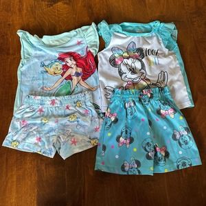 4T Disney Pajama short set bundle minnie mouse little mermaid ariel